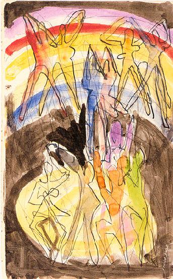 Ernst Ludwig Kirchner Design for the banquet hall in Essen - Colourful-dance (backside France oil painting art